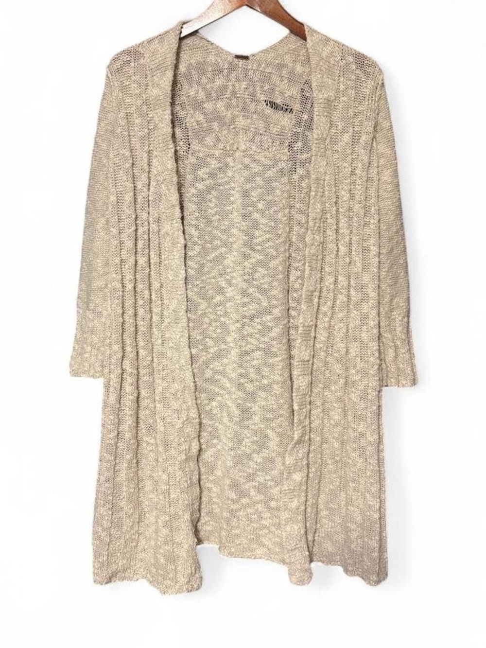 Free People Open-Front Lightweight Knit Cardigan in Beige size s/m hippie knit